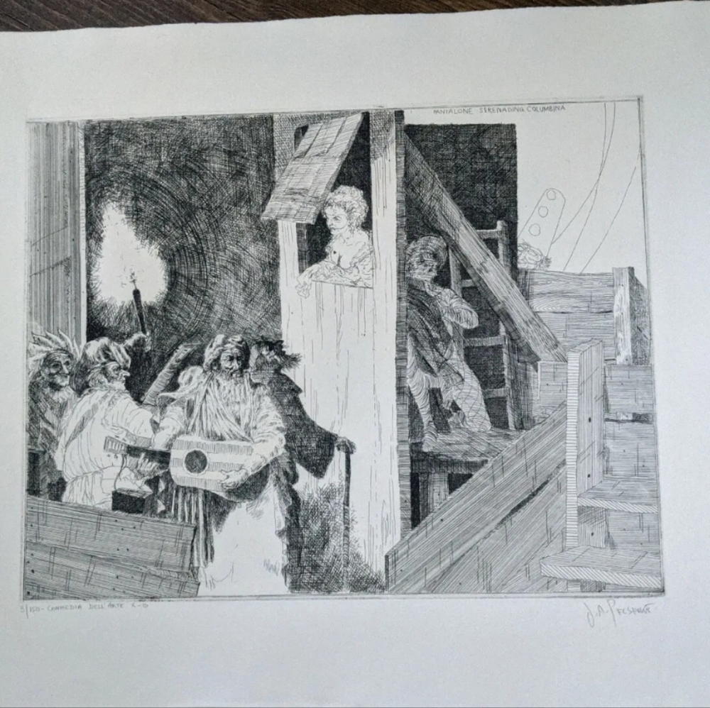J A Pecsenke Etching COMEDIA DELL'ARTE - 9/150 hand signed